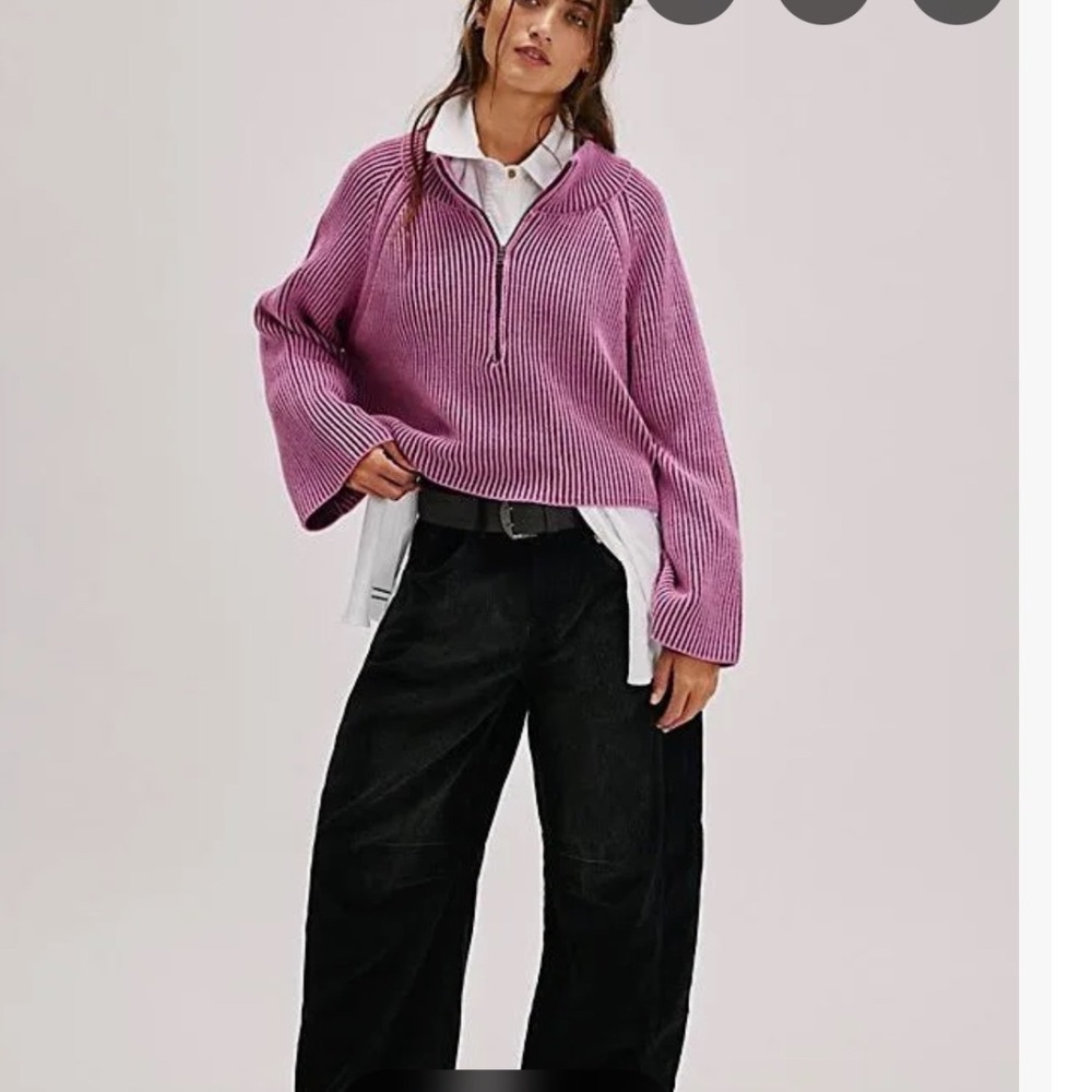 Free‎ People Greta Half Zip Sweater Womens XS Magenta Ribbed Knit Cropped